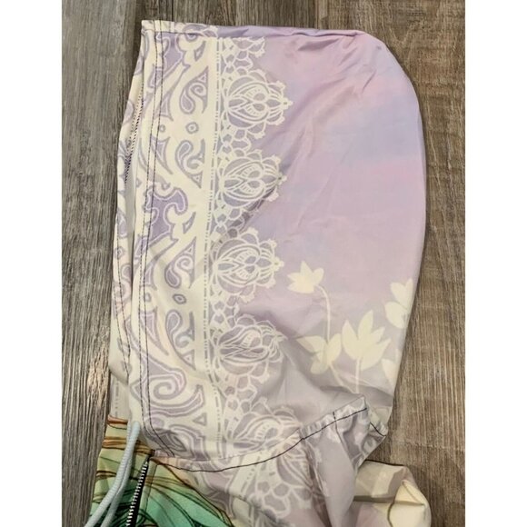 Anime-Inspired Hooded Longline Jacket Zipper Front Floral Art Allover Print 2LX - Picture 8 of 16